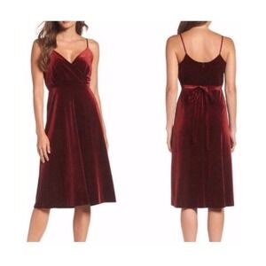 Ali & Jay Los Angeles Dress‎ Red  Velvet Size XS Holiday Office Party  Midi Tie